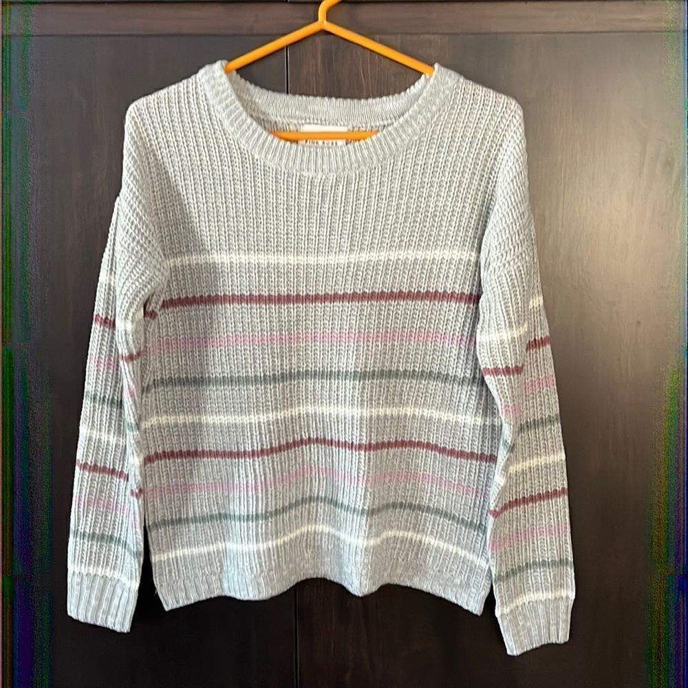 Pink Rose Striped Gray Sweater